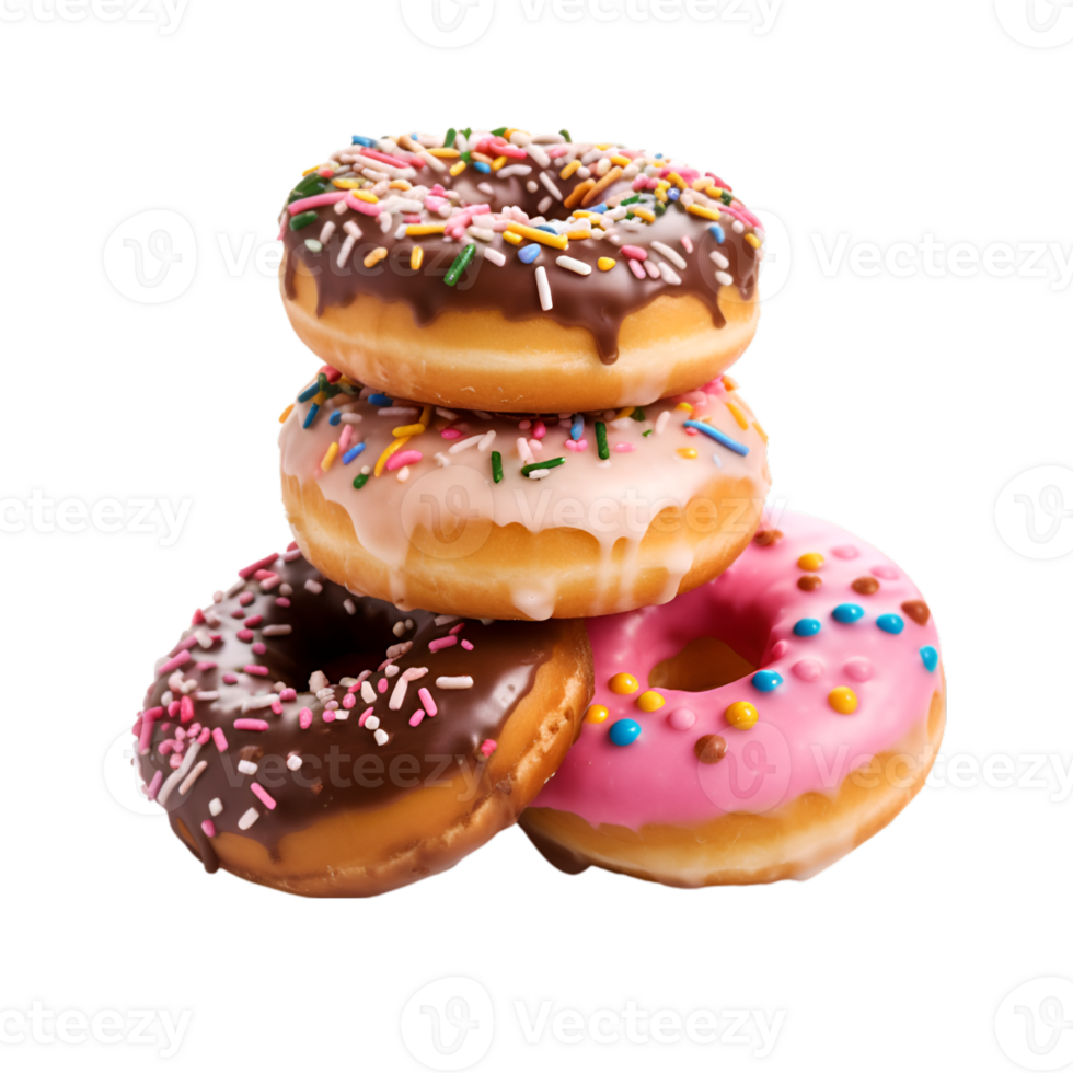 assorted pile of colorful delicious donut isolated on a transparent background png