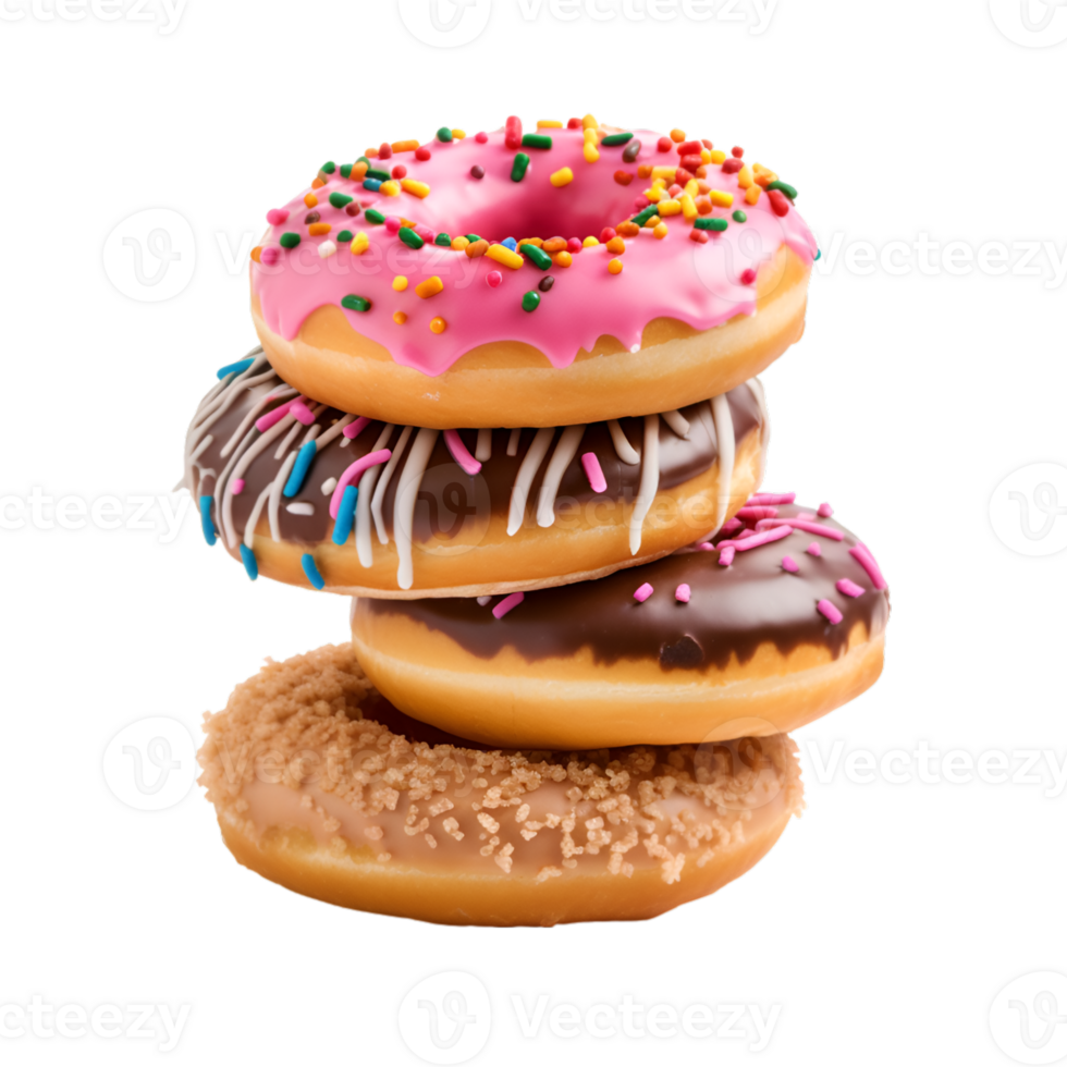 assorted pile of colorful delicious donut isolated on a transparent background png