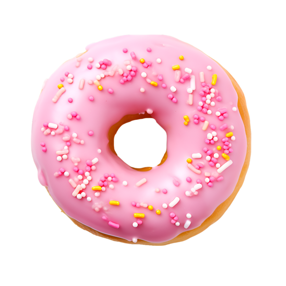 photo of one delicious donut with topping, top view isolated on a transparent background png