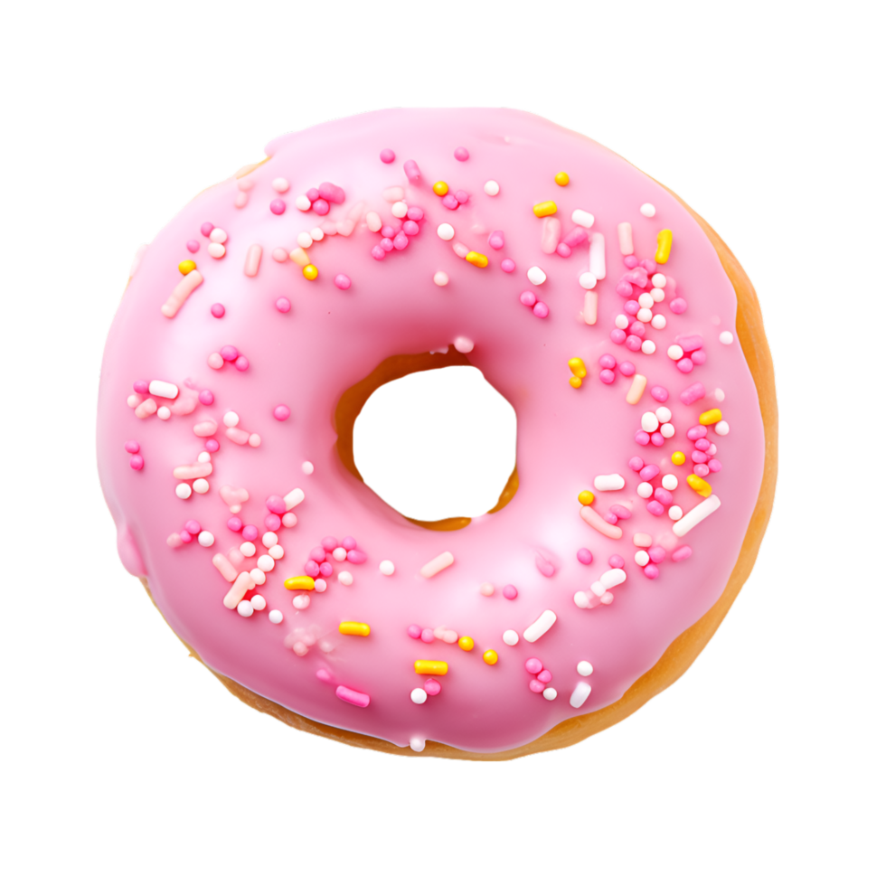 photo of one delicious donut with topping, top view isolated on a transparent background png