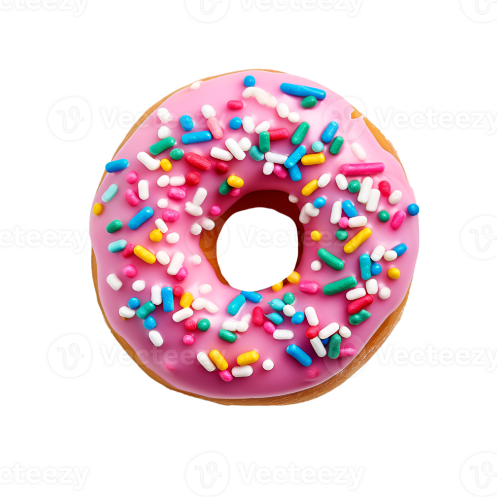 photo of one delicious donut with topping, top view isolated on a transparent background png