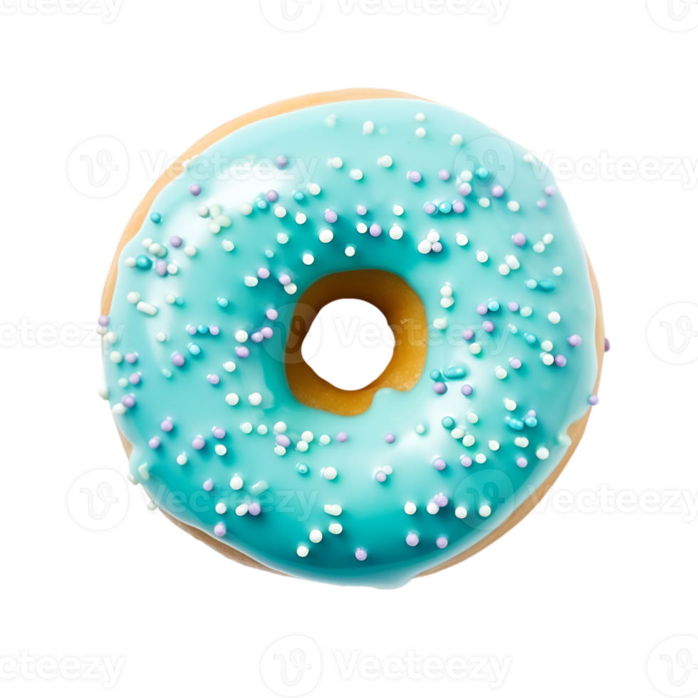 photo of one delicious donut with topping, top view isolated on a transparent background png
