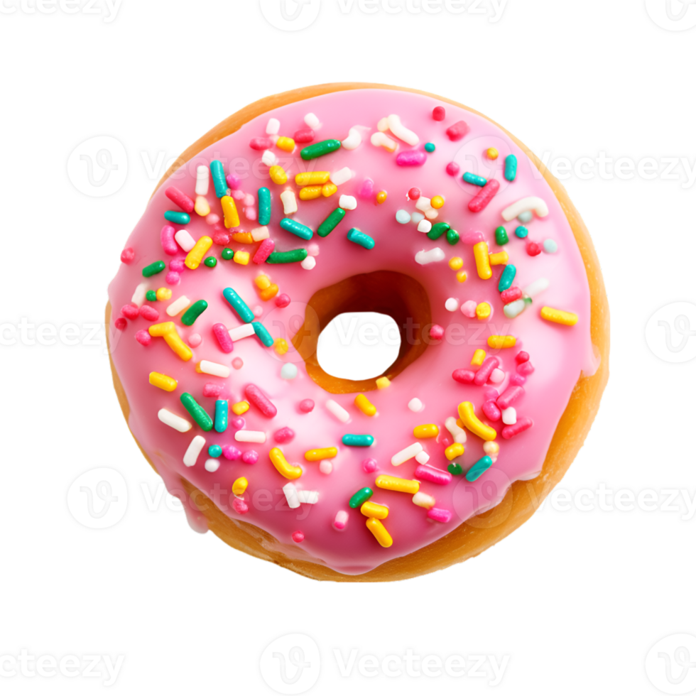 photo of one delicious donut with topping, top view isolated on a transparent background png
