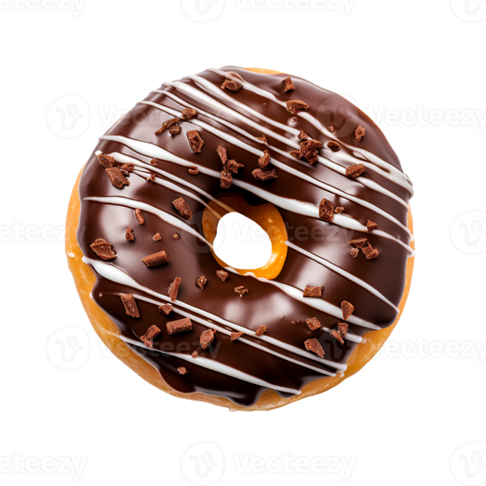 photo of one delicious donut with topping, top view isolated on a transparent background png