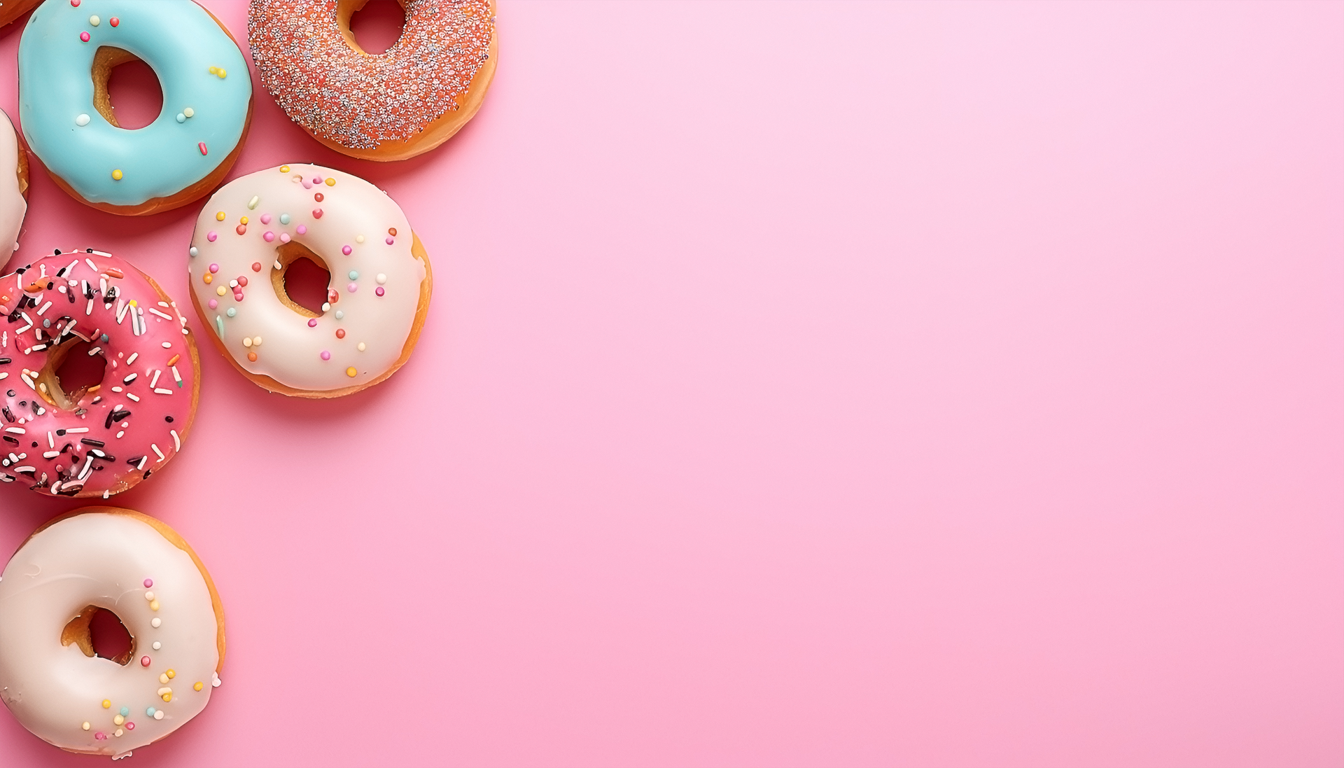 https://static.vecteezy.com/system/resources/previews/027/182/606/original/some-donut-on-the-left-light-pink-background-with-copy-space-top-view-png.png