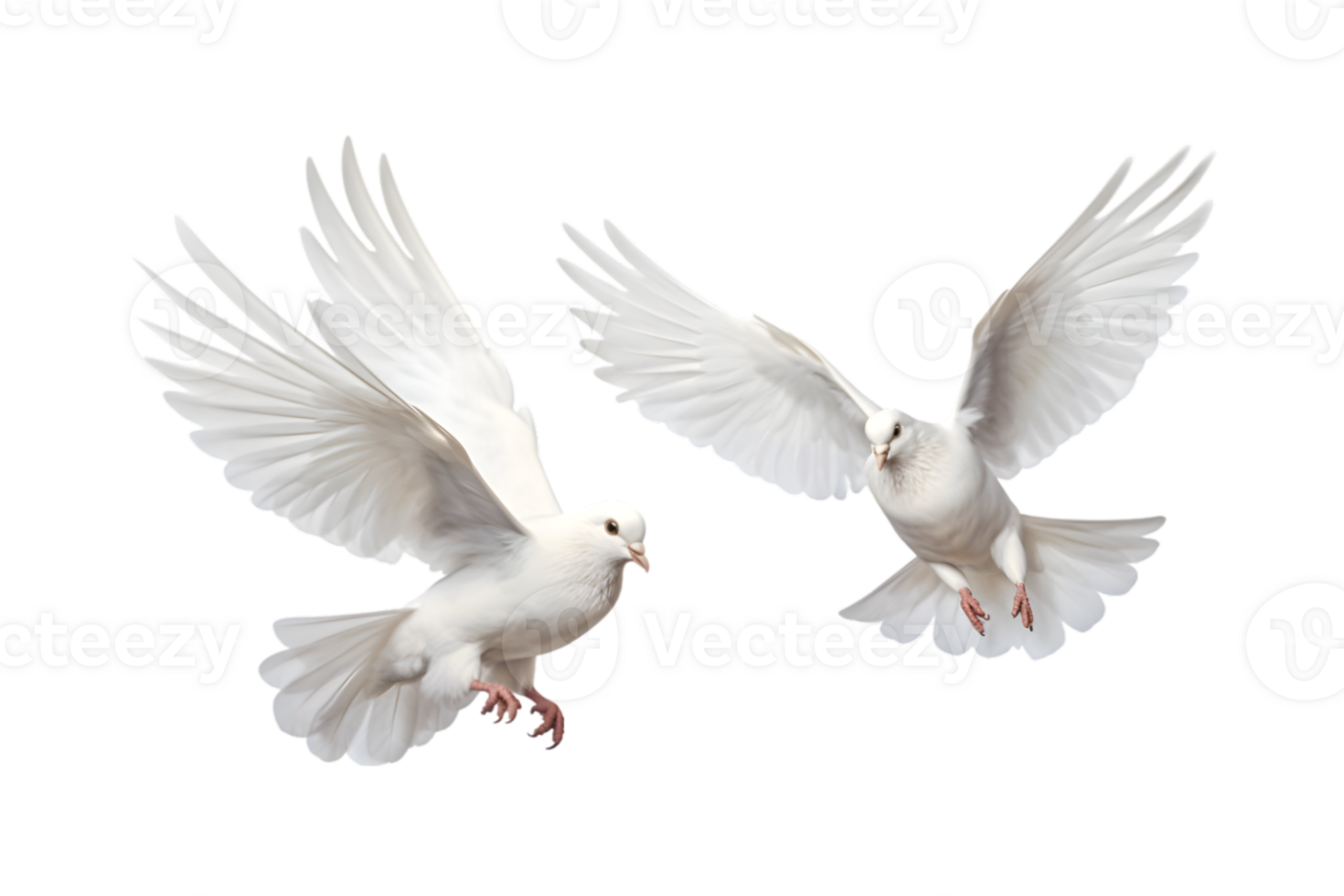 Two white doves are flying isolated on a transparent background png