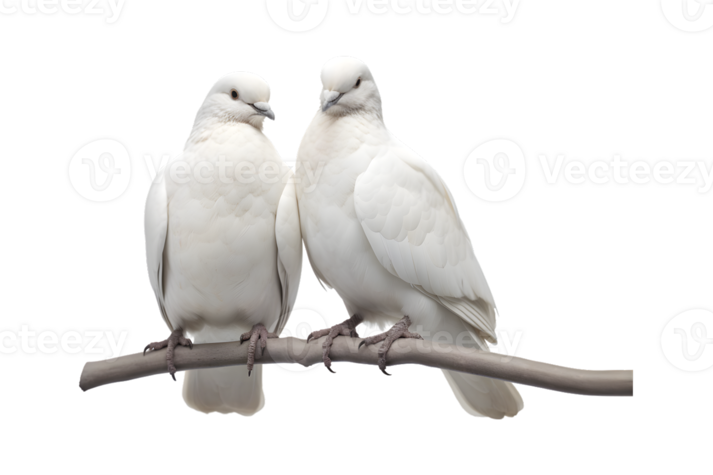 A pair of white doves are making love while sitting on a tree branch png