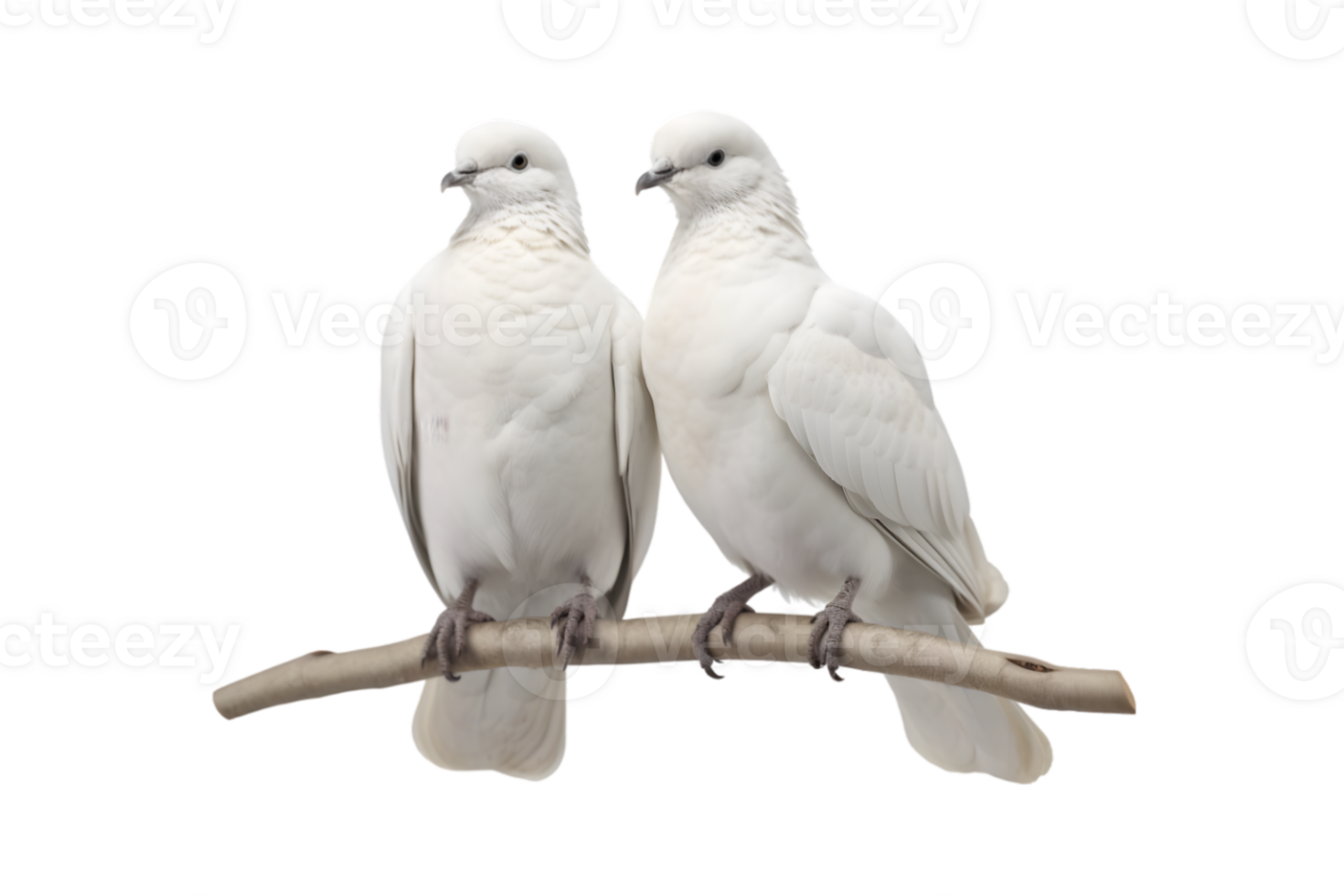 A pair of white doves are making love while sitting on a tree branch png