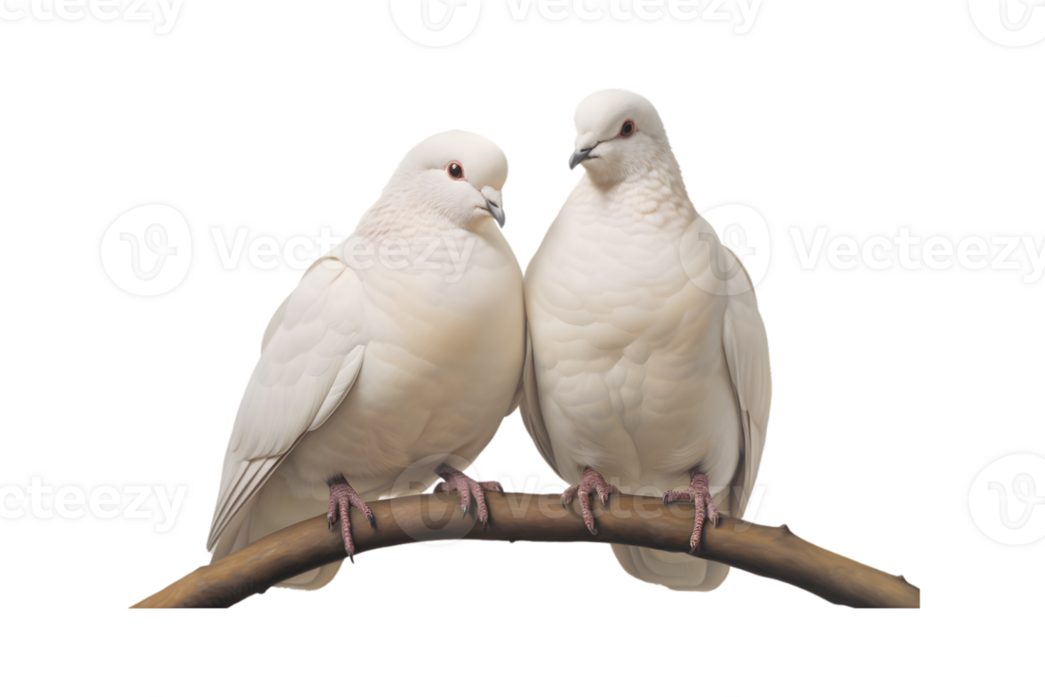 A pair of white doves are making love while sitting on a tree branch png
