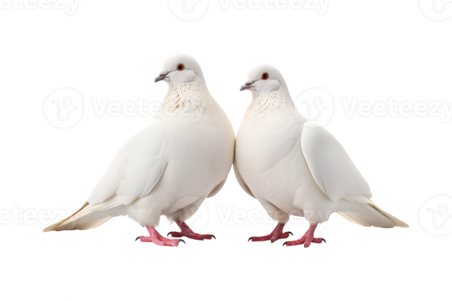 A pair of white doves are making love while sitting isolated on a transparent background png