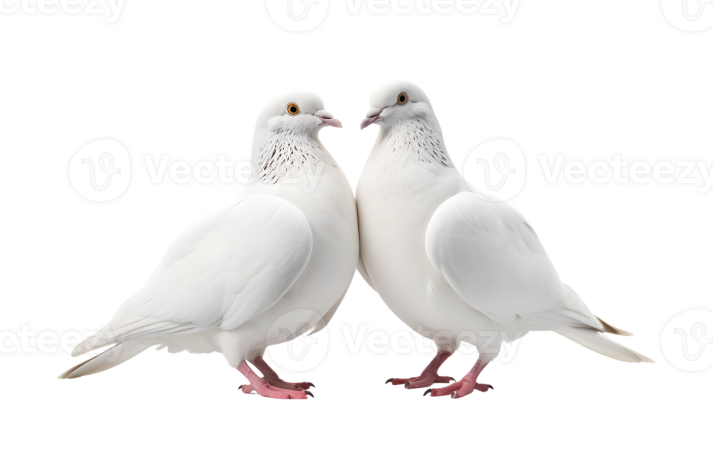 A pair of white doves are making love while sitting isolated on a transparent background png