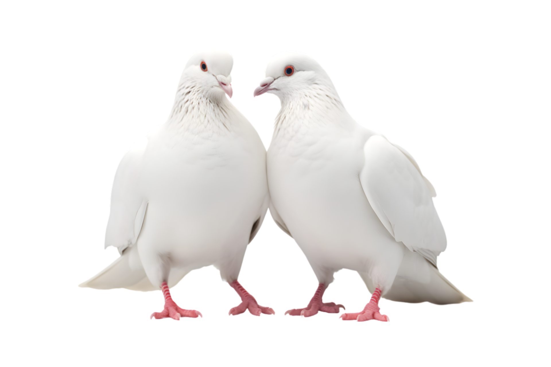 A pair of white doves are making love while sitting isolated on a