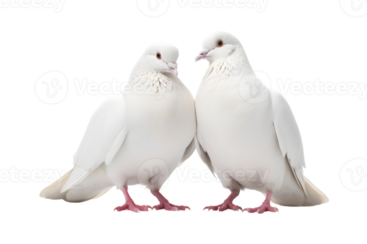 A pair of white doves are making love while sitting isolated on a transparent background png