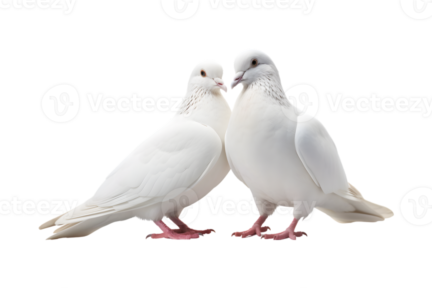 A pair of white doves are making love while sitting isolated on a transparent background png