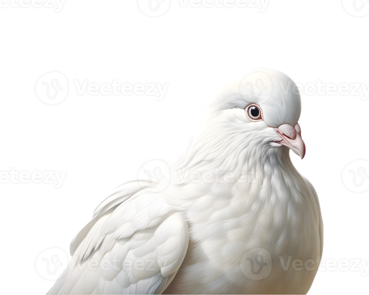 Close-up photo of a white dove isolated on a transparent background png