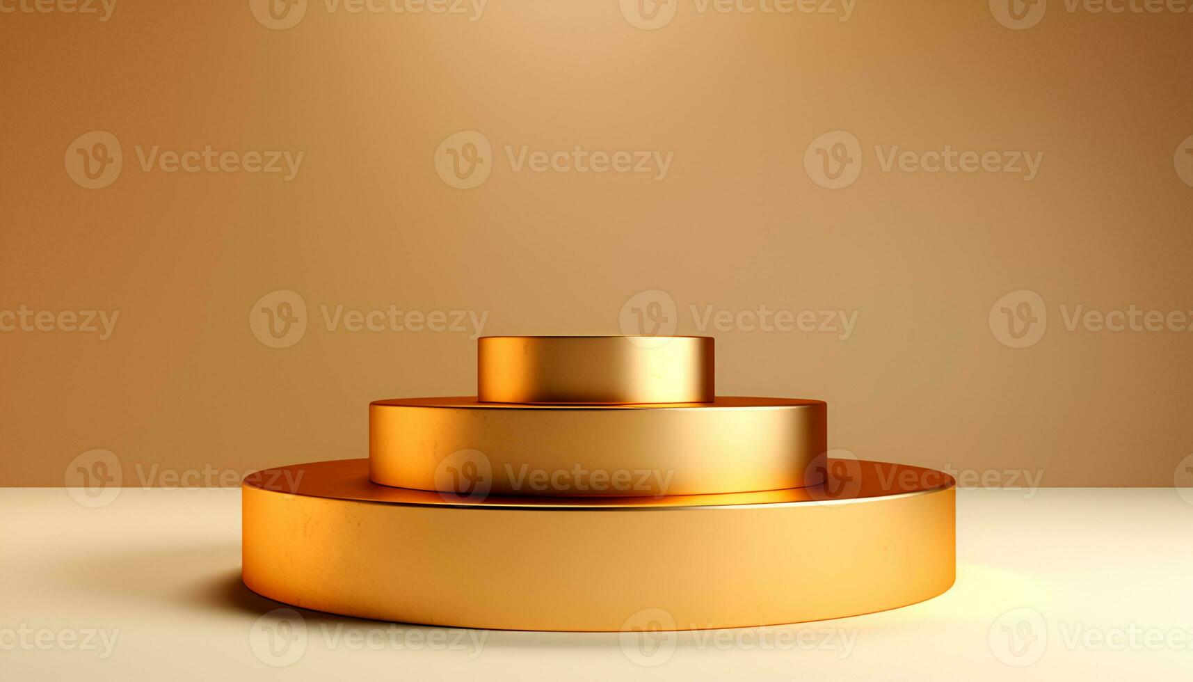 empty glowing golden podium for product presentation, podium for new product, promotion, and advertising photo
