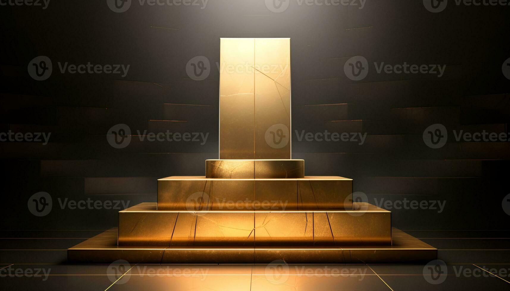 empty glowing golden podium for product presentation, podium for new product, promotion, and advertising photo