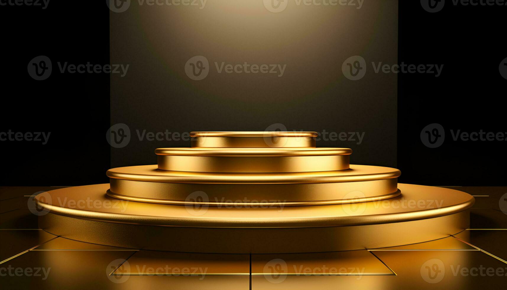 empty glowing golden podium for product presentation, podium for new product, promotion, and advertising photo