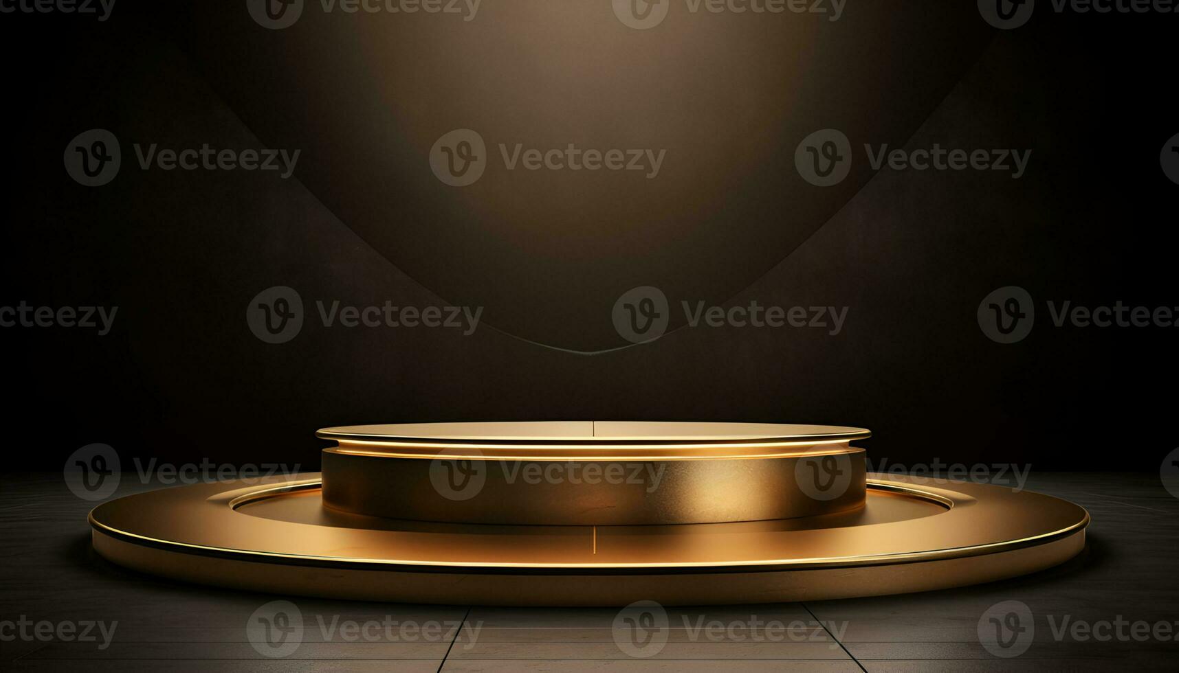 empty glowing golden podium for product presentation, podium for new product, promotion, and advertising photo