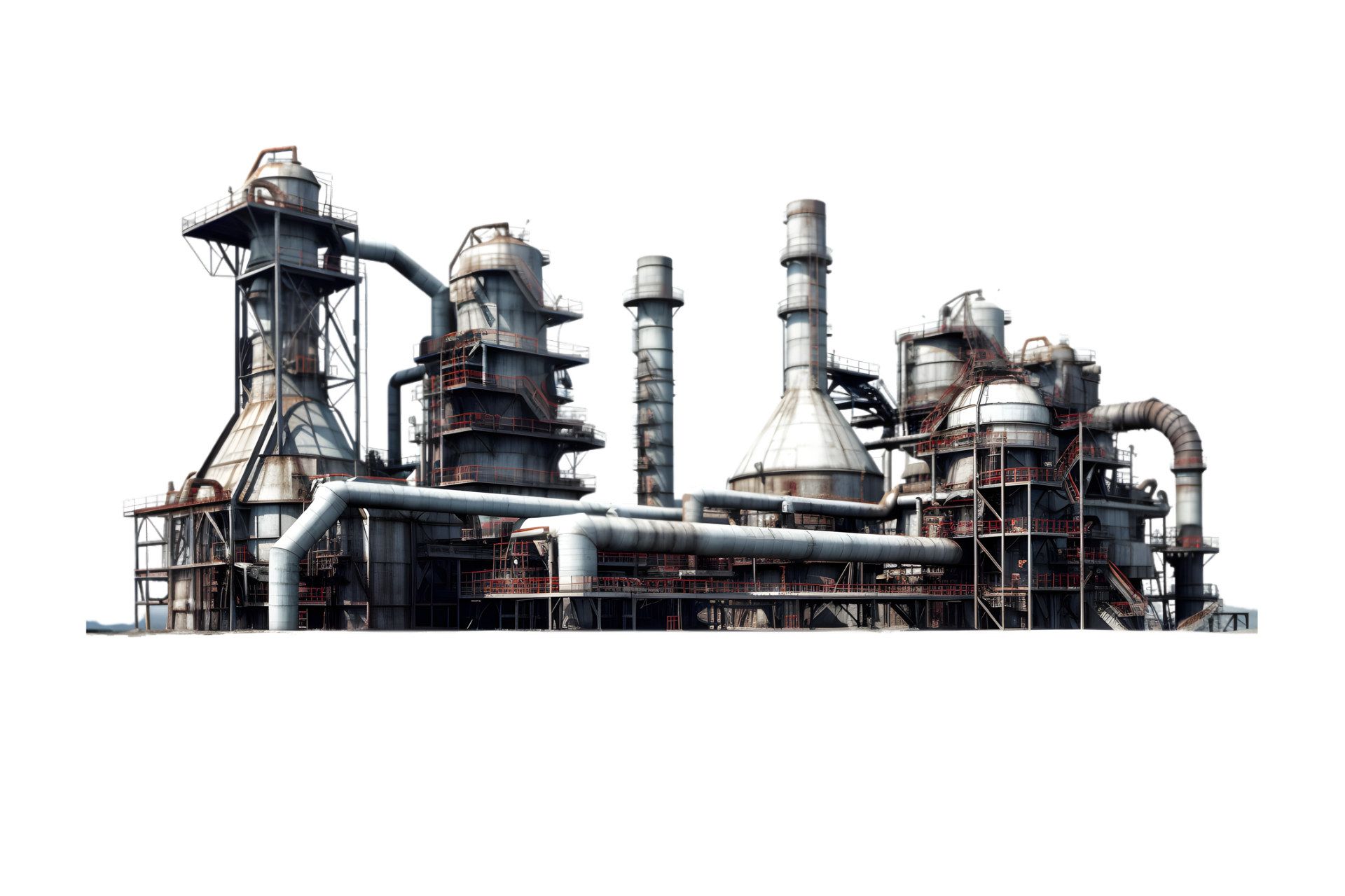 industrial plant isolated on a transparent background, Oil and gas ...