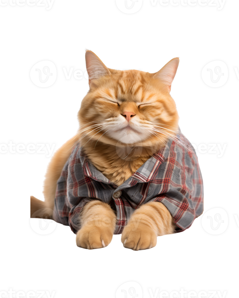 fofa e engraçado gato dormindo ainda vestindo camisa isolado em uma transparente fundo png