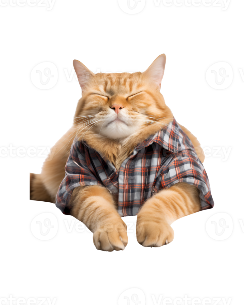 cute and funny cat sleeping still wearing shirt isolated on a transparent background png