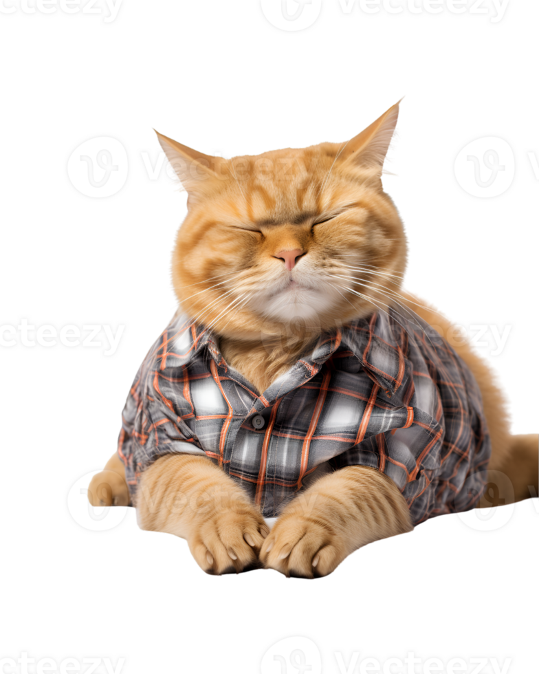 cute and funny cat sleeping still wearing shirt isolated on a transparent background png