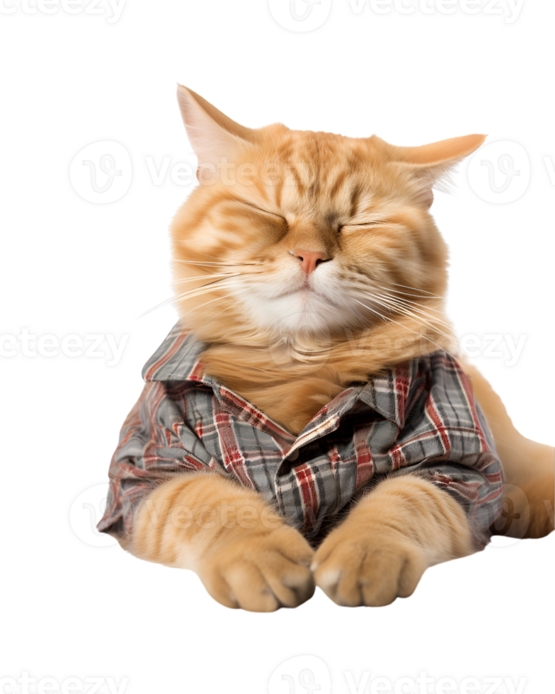 cute and funny cat sleeping still wearing shirt isolated on a transparent background png