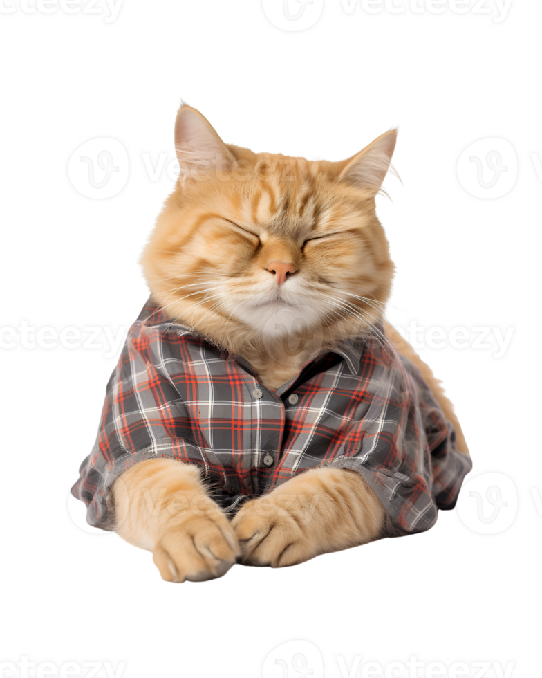 fofa e engraçado gato dormindo ainda vestindo camisa isolado em uma transparente fundo png