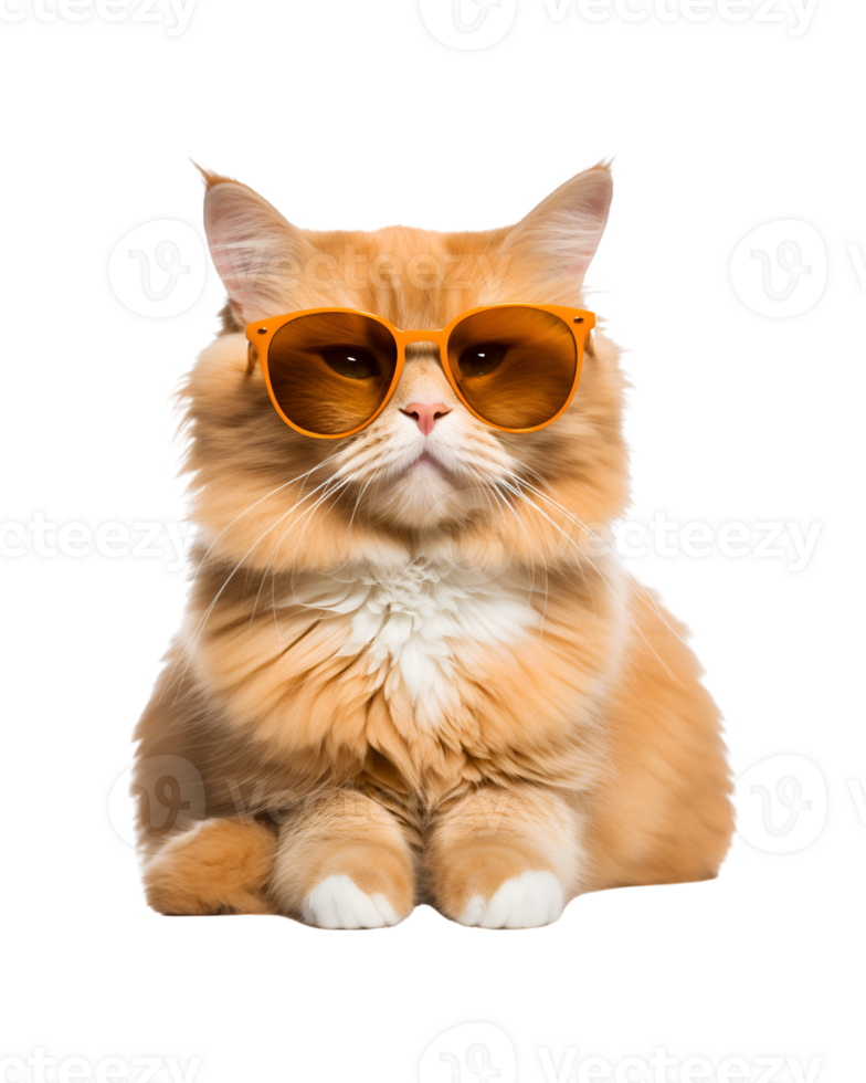 cat sitting relaxed wearing glasses looking cool isolated on a transparent background png