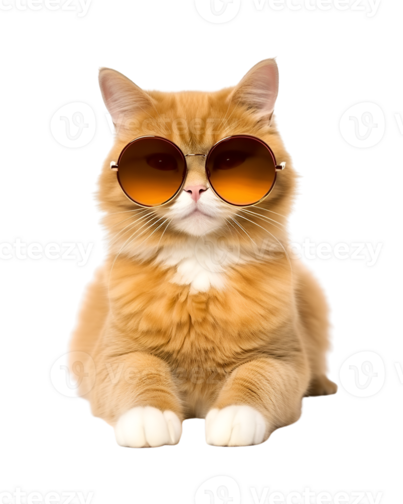 cat sitting relaxed wearing glasses looking cool isolated on a transparent background png