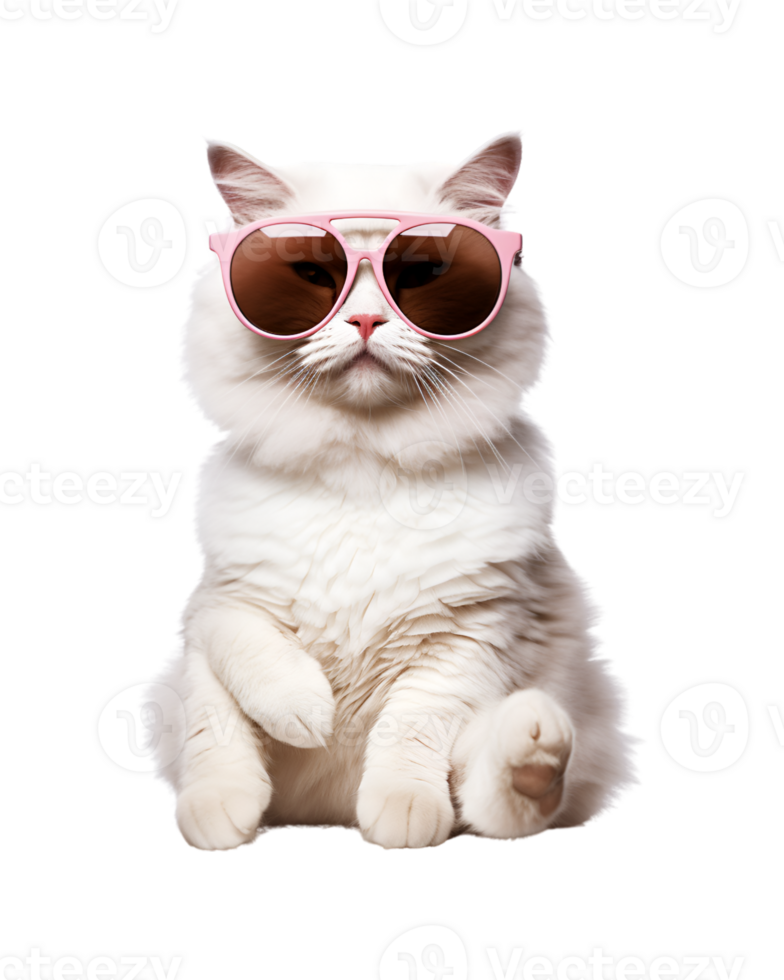 cat sitting relaxed wearing glasses looking cool isolated on a transparent background png