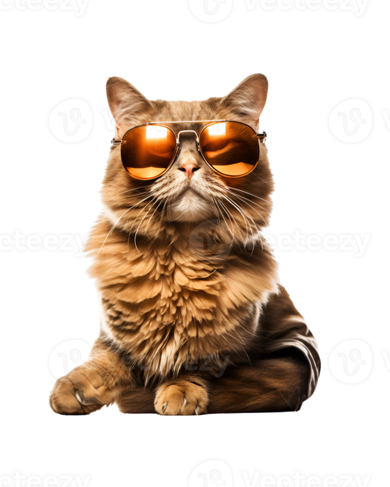 cat sitting relaxed wearing glasses looking cool isolated on a transparent background png