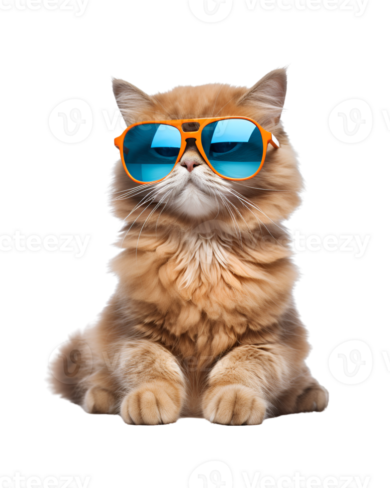 cat sitting relaxed wearing glasses looking cool isolated on a transparent background png