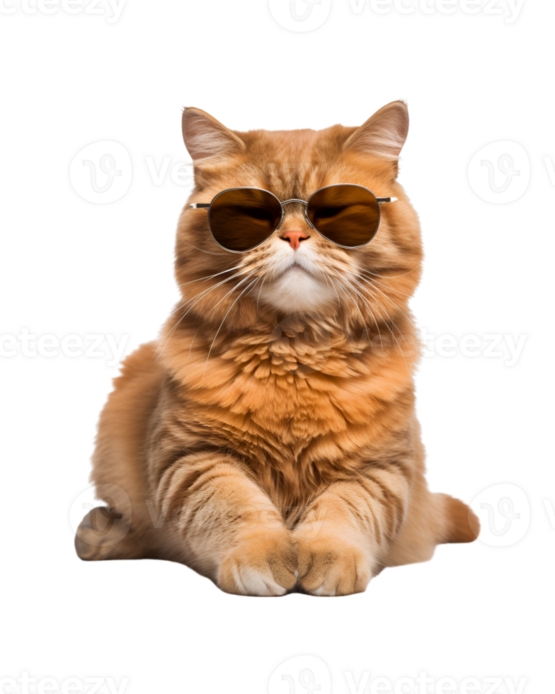 cat sitting relaxed wearing glasses looking cool isolated on a transparent background png