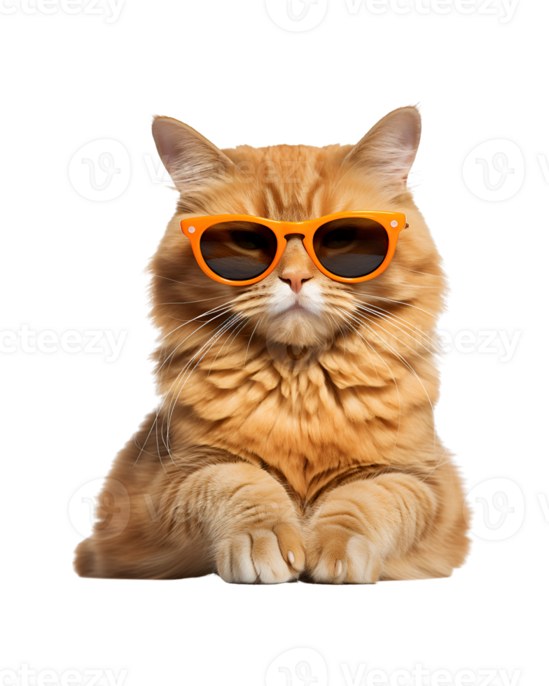 cat sitting relaxed wearing glasses looking cool isolated on a transparent background png