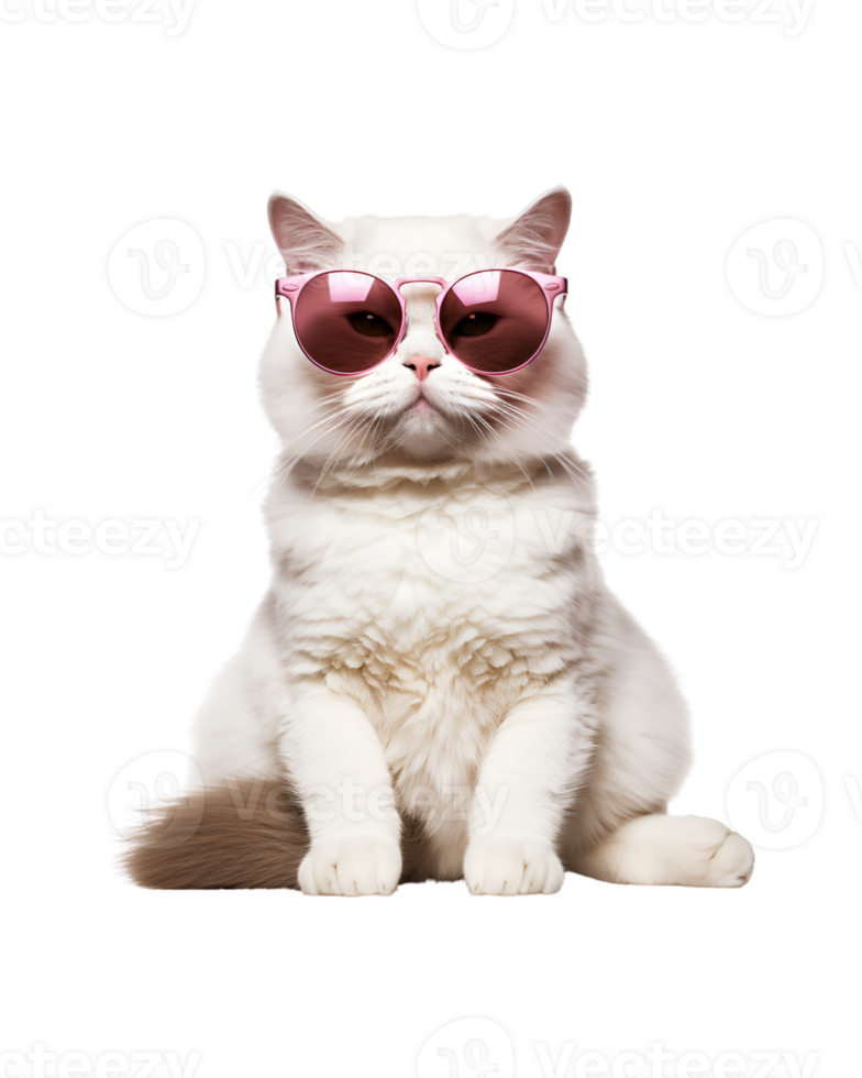 cat sitting relaxed wearing glasses looking cool isolated on a transparent background png