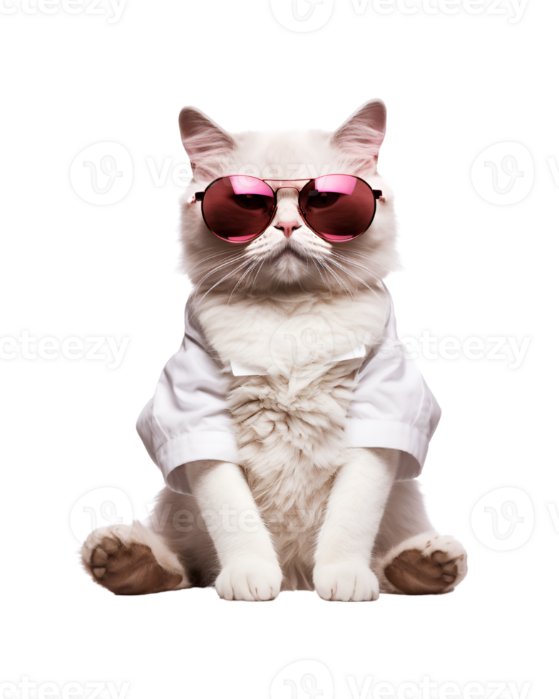cat sitting relaxed wearing glasses looking cool isolated on a transparent background png