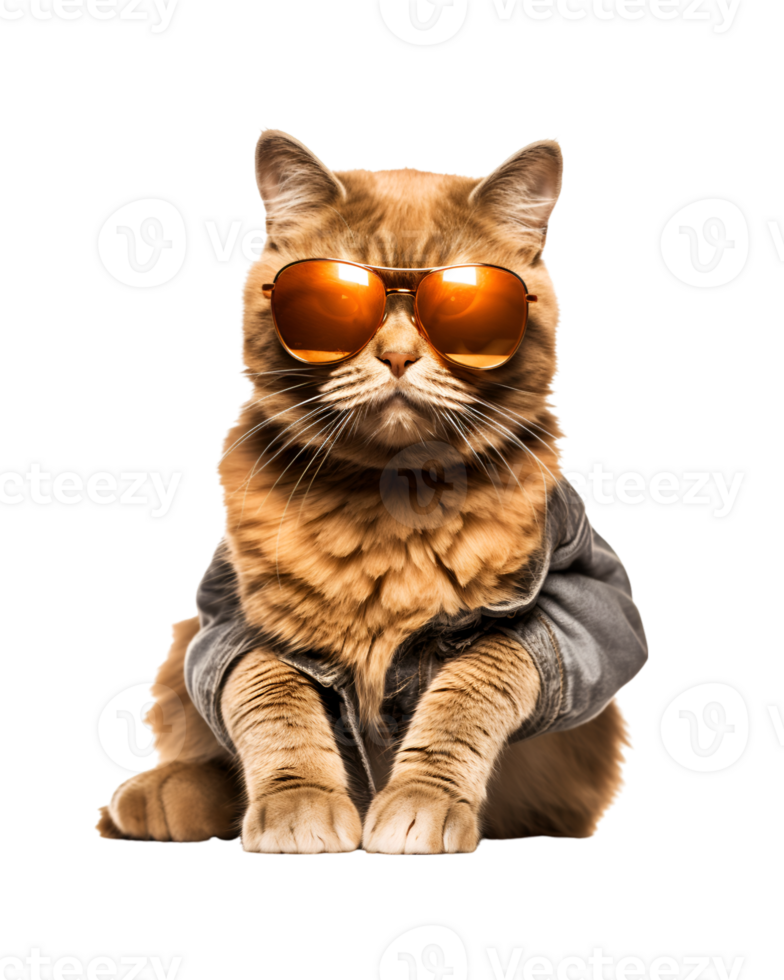 cat sitting relaxed wearing glasses looking cool isolated on a transparent background png