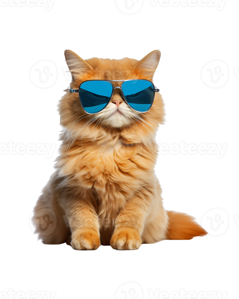 cat sitting relaxed wearing glasses looking cool isolated on a transparent background png