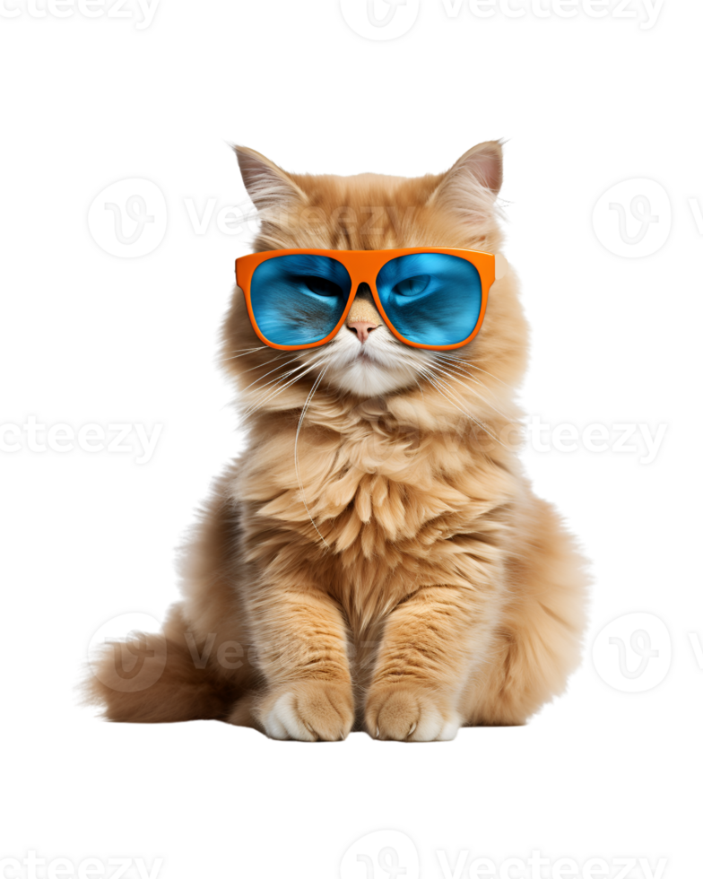 cat sitting relaxed wearing glasses looking cool isolated on a transparent background png