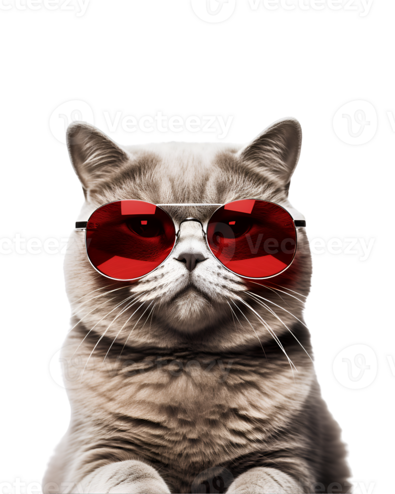 close-up photo of a cool cat posing wearing glasses and looking cool isolated on a transparent background png