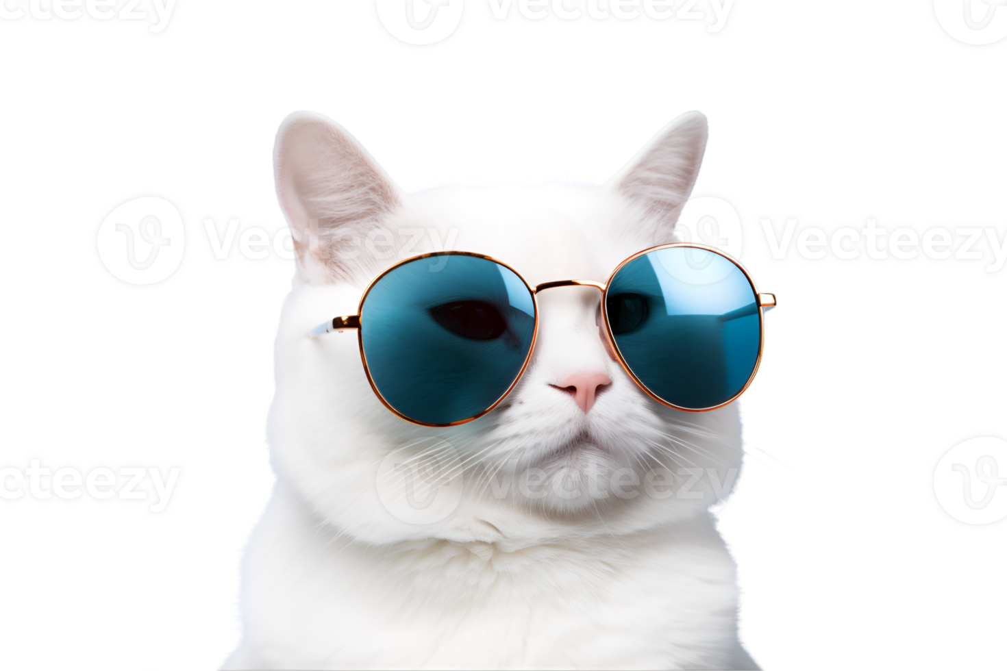 close-up photo of a cool cat posing wearing glasses and looking cool isolated on a transparent background png