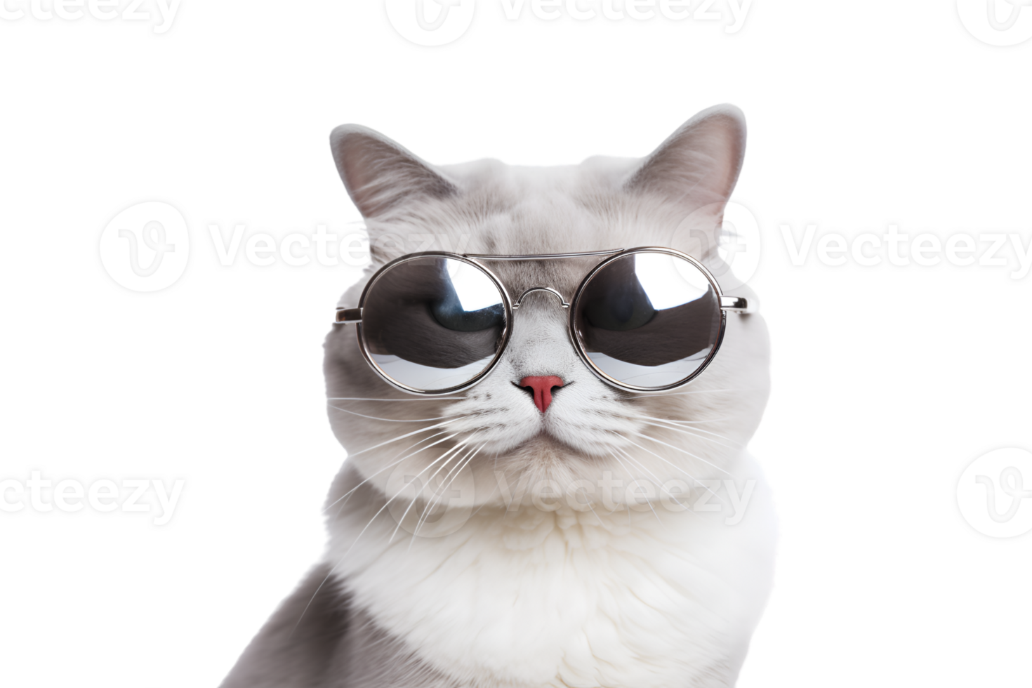 close-up photo of a cool cat posing wearing glasses and looking cool isolated on a transparent background png