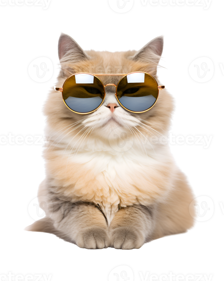close-up photo of a cool cat posing wearing glasses and looking cool isolated on a transparent background png