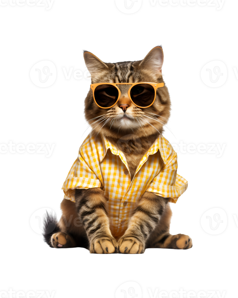 close-up photo of a cool cat posing wearing glasses and looking cool isolated on a transparent background png