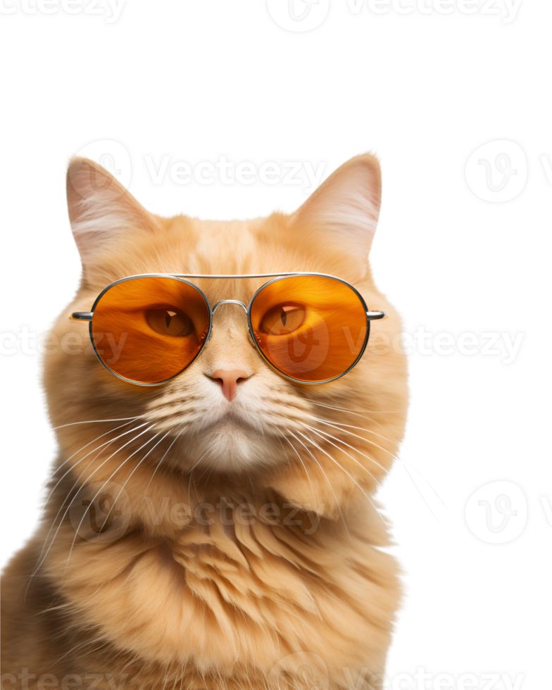 close-up photo of a cool cat posing wearing glasses and looking cool isolated on a transparent background png