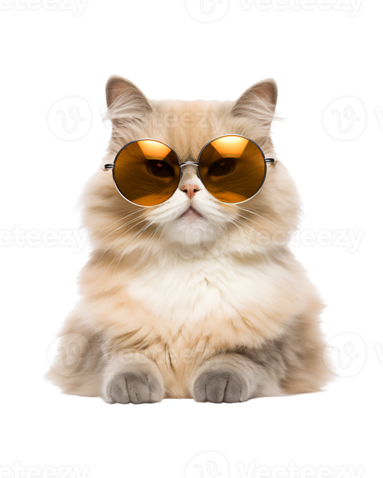 close-up photo of a cool cat posing wearing glasses and looking cool isolated on a transparent background png