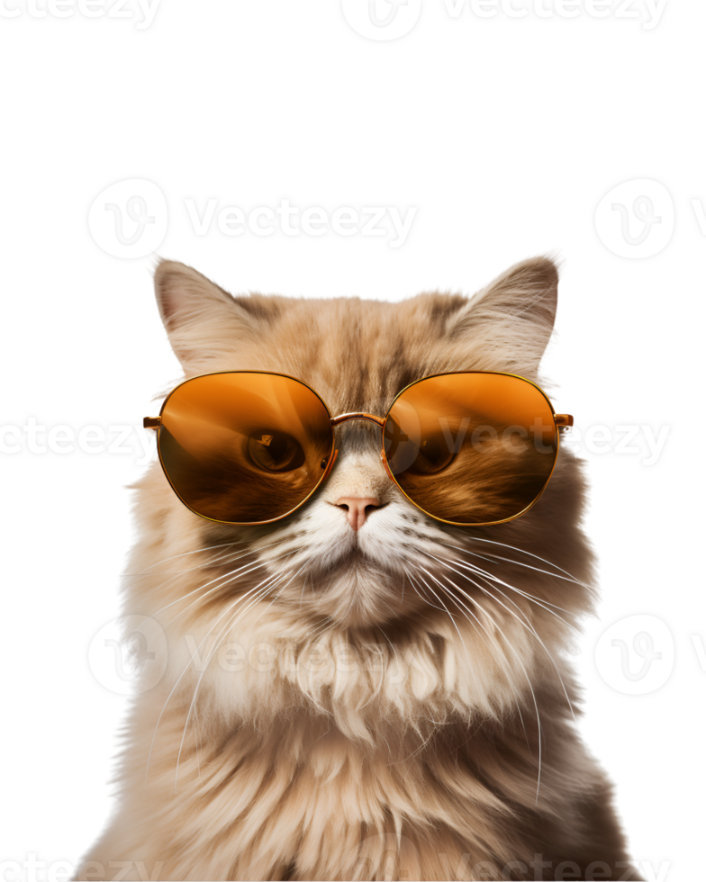 close-up photo of a cool cat posing wearing glasses and looking cool isolated on a transparent background png