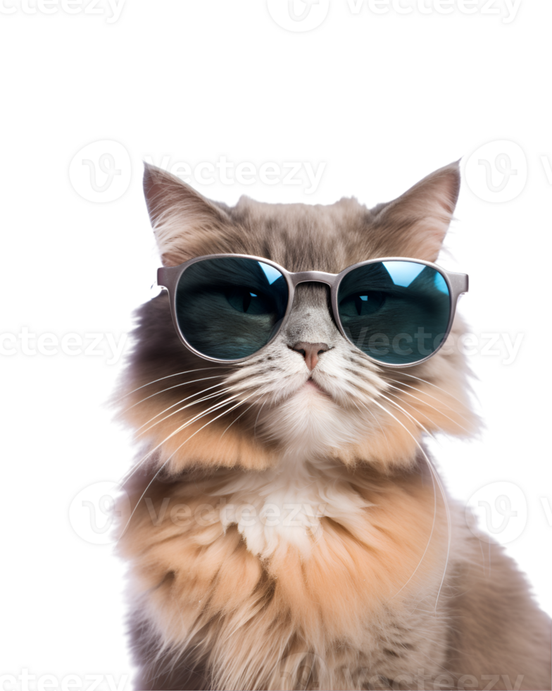 close-up photo of a cool cat posing wearing glasses and looking cool isolated on a transparent background png